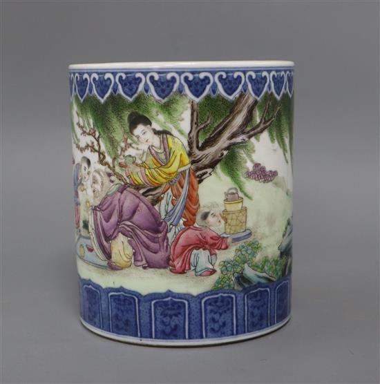 A Chinese famille rose brush pot height 15cm